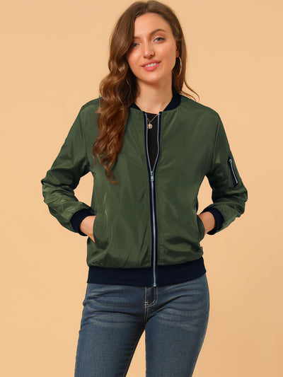 Windbreaker Pockets Casual Lightweight Zip Up Bomber Jacket