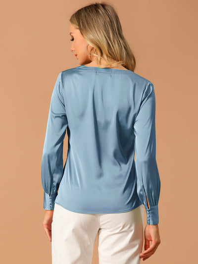 Elegant Satin Shirt Long Sleeve Office Work Blouse Tops