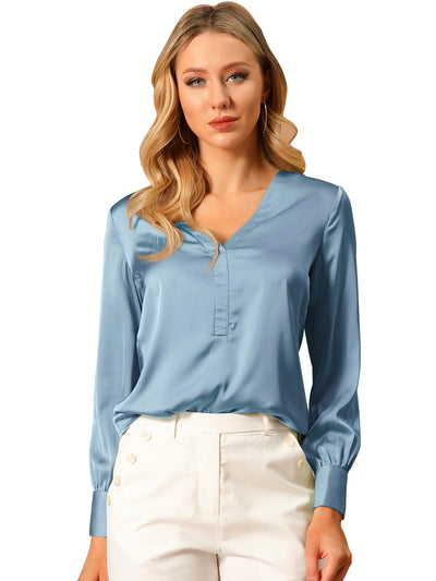 Elegant Satin Shirt Long Sleeve Office Work Blouse Tops