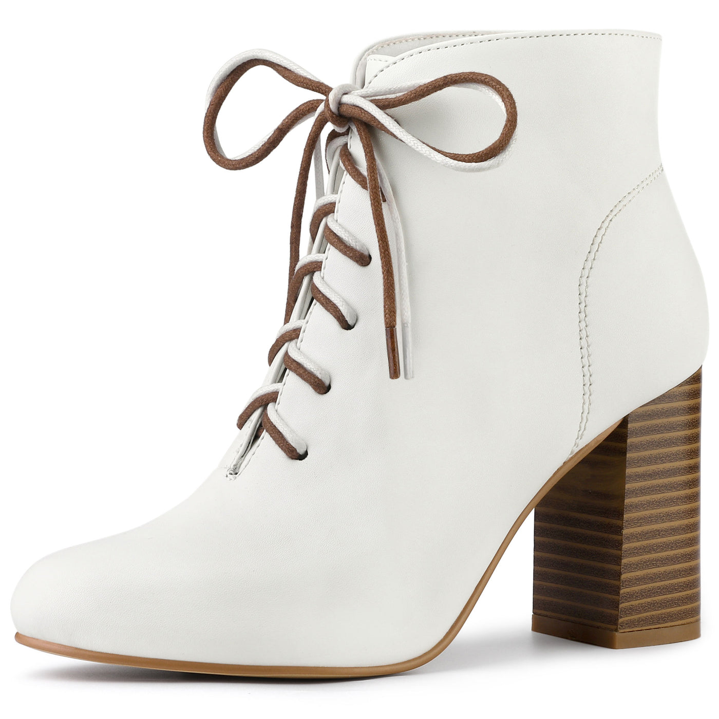 Allegra K Round Toe Lace Up Chunky Heel Ankle Booties