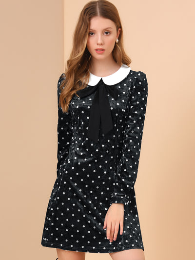 Vintage Polka Dot A-line Peter Pan Collar Cute Velvet Dress