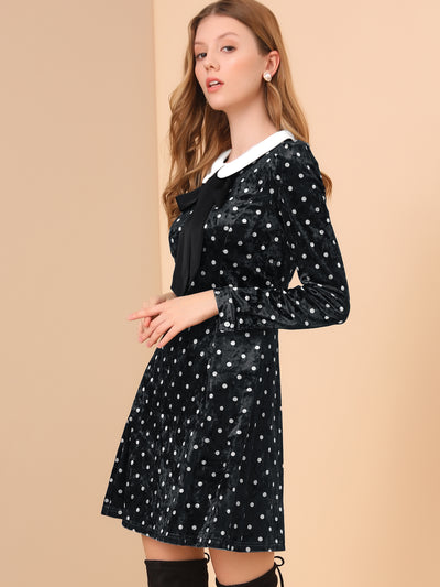 Vintage Polka Dot A-line Peter Pan Collar Cute Velvet Dress