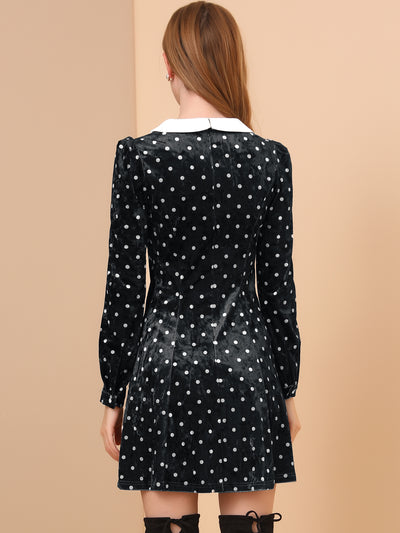 Vintage Polka Dot A-line Peter Pan Collar Cute Velvet Dress