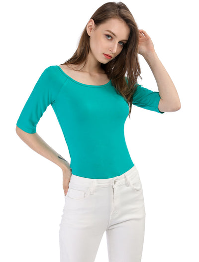 Half Sleeve Scoop Neck Fitted Layering Top T-Shirt