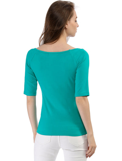 Half Sleeve Scoop Neck Fitted Layering Top T-Shirt