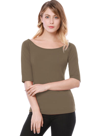 Scoop Neck Half Sleeves Fitted Layering Soft T-Shirt