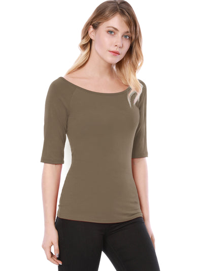 Scoop Neck Half Sleeves Fitted Layering Soft T-Shirt