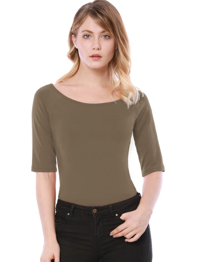 Scoop Neck Half Sleeves Fitted Layering Soft T-Shirt