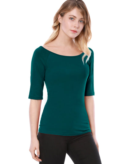 Half Sleeve Scoop Neck Fitted Layering Top T-Shirt