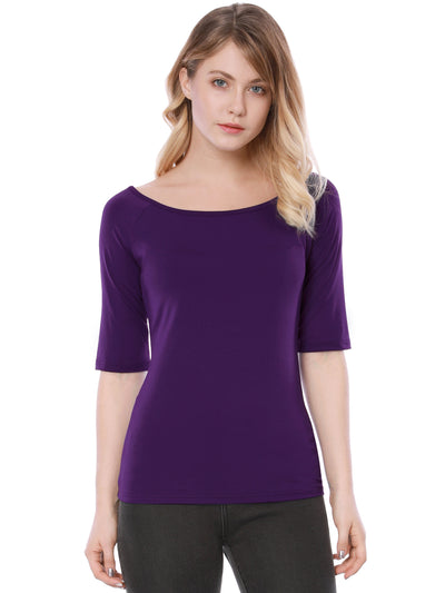 Scoop Neck Half Sleeves Fitted Layering Soft T-Shirt