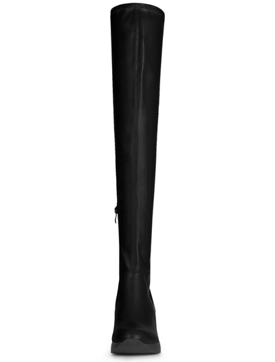 Platform Wedge Chunky Heel Over the Knee Thigh High Boots