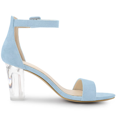 Faux Suede Open Toe Ankle Strap Clear Chunky Heel Sandals