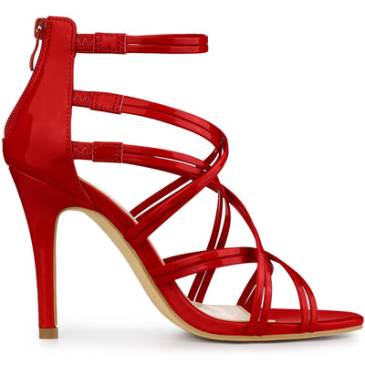 Open Toe Strappy Stiletto Heel Lace Up Sandals