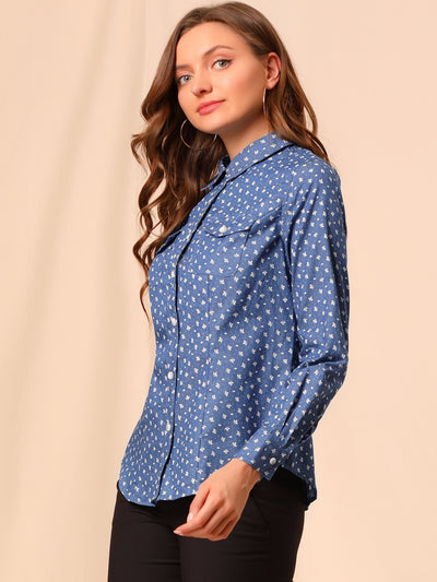 Button Down Long Sleeve Point Collar Chambray Poplin Shirt