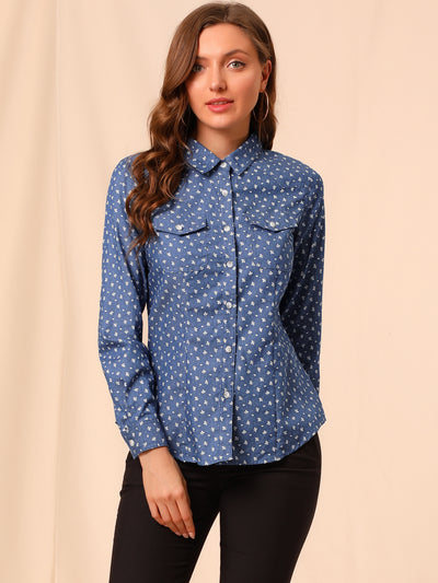 Button Down Long Sleeve Point Collar Chambray Poplin Shirt