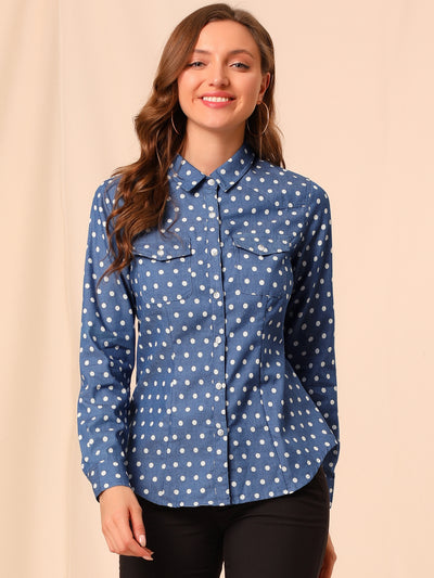 Button Down Long Sleeve Point Collar Chambray Poplin Shirt