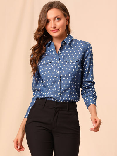 Button Down Long Sleeve Point Collar Chambray Poplin Shirt