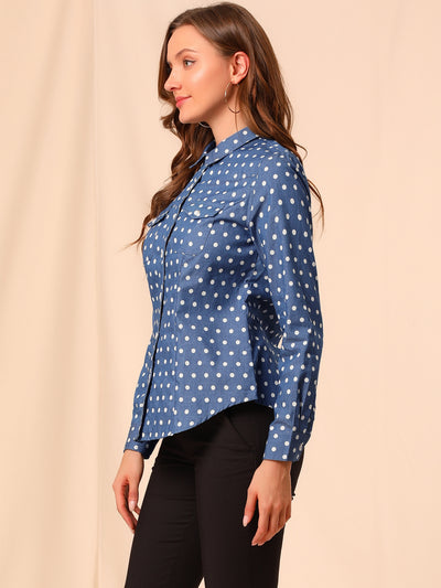 Button Down Long Sleeve Point Collar Chambray Poplin Shirt