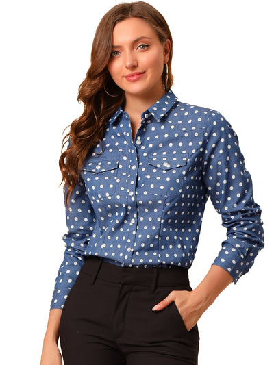 Button Down Long Sleeve Point Collar Chambray Poplin Shirt