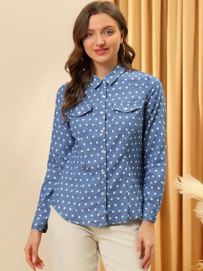 Button Down Long Sleeve Point Collar Chambray Poplin Shirt