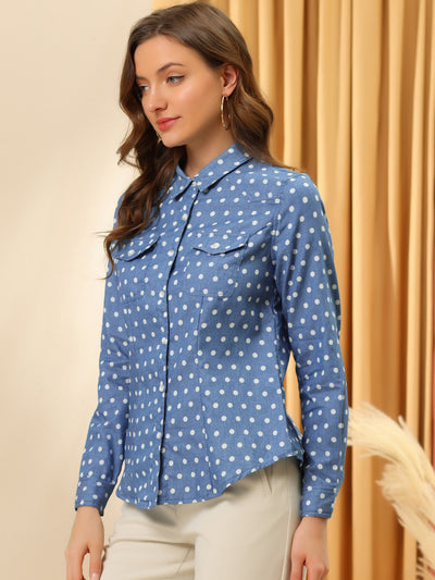 Button Down Long Sleeve Point Collar Chambray Poplin Shirt