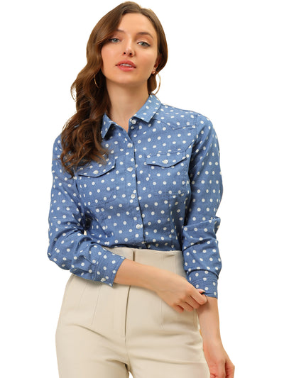 Button Down Long Sleeve Point Collar Chambray Poplin Shirt