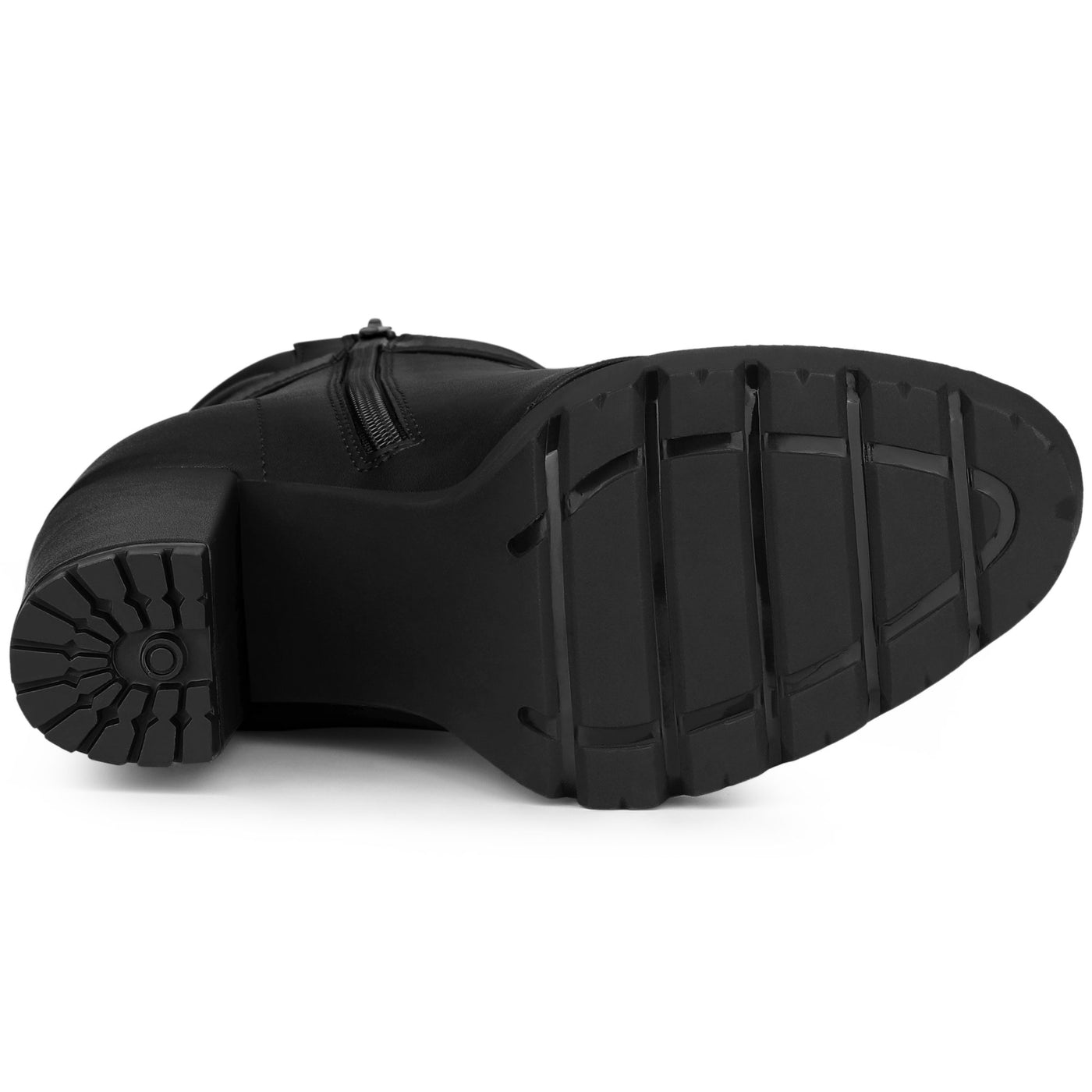 Allegra K Lace Up Belt Decor Platform Block Heel Combat Ankle Boots