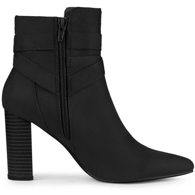 Pointed Toe Buckle Decor Chunky Heel Ankle Boots