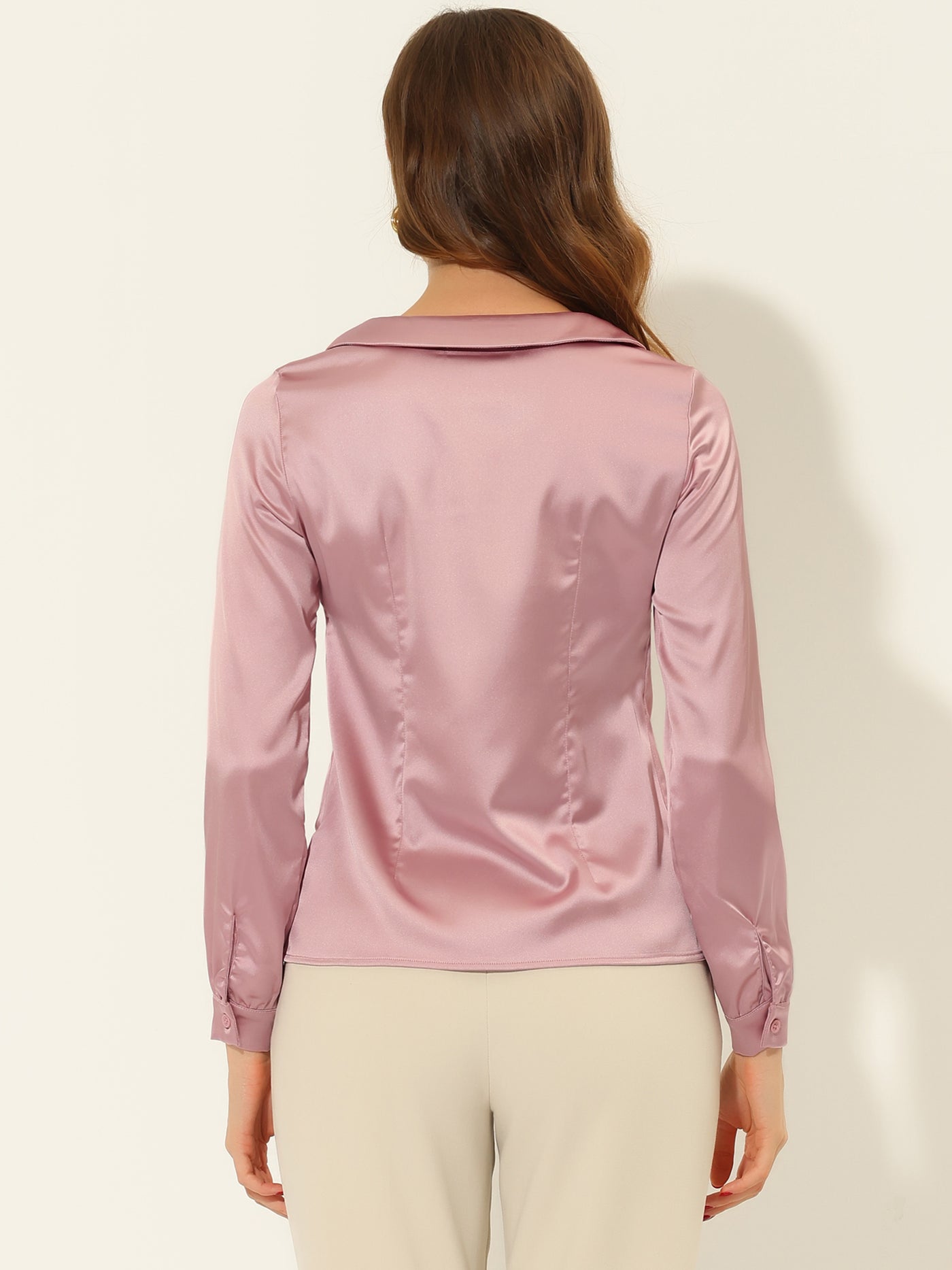 Allegra K Satin Peter Pan Collar Shirt Office Elegant Top Work Blouse