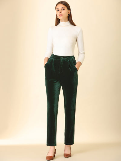 Elegant Straight Leg Velvet High Waist Ankle Pants