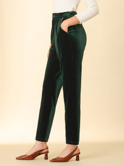 Elegant Straight Leg Velvet High Waist Ankle Pants