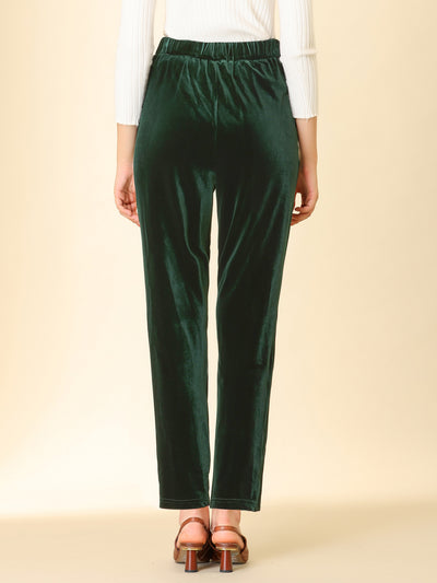 Elegant Straight Leg Velvet High Waist Ankle Pants