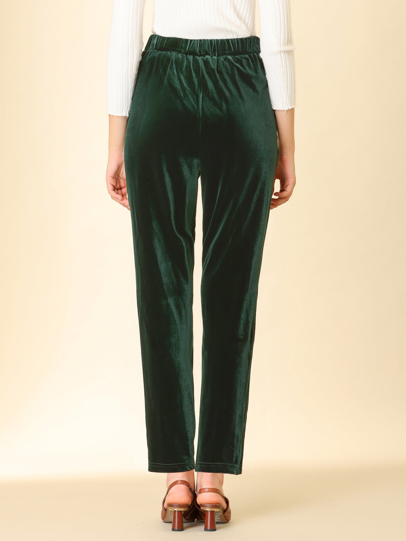 Allegra K Elegant Straight Leg Velvet High Waist Ankle Pants