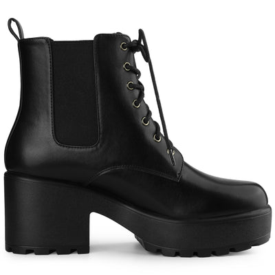 Round Toe Platform Lace Up Ankle Chelsea Combat Boots