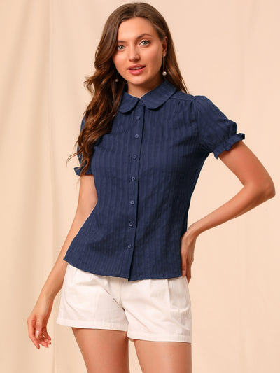 Cotton Frilled Top Turndown Collar Solid Blouse Shirt