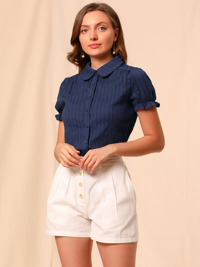 Cotton Frilled Top Turndown Collar Solid Blouse Shirt