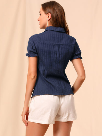 Cotton Frilled Top Turndown Collar Solid Blouse Shirt