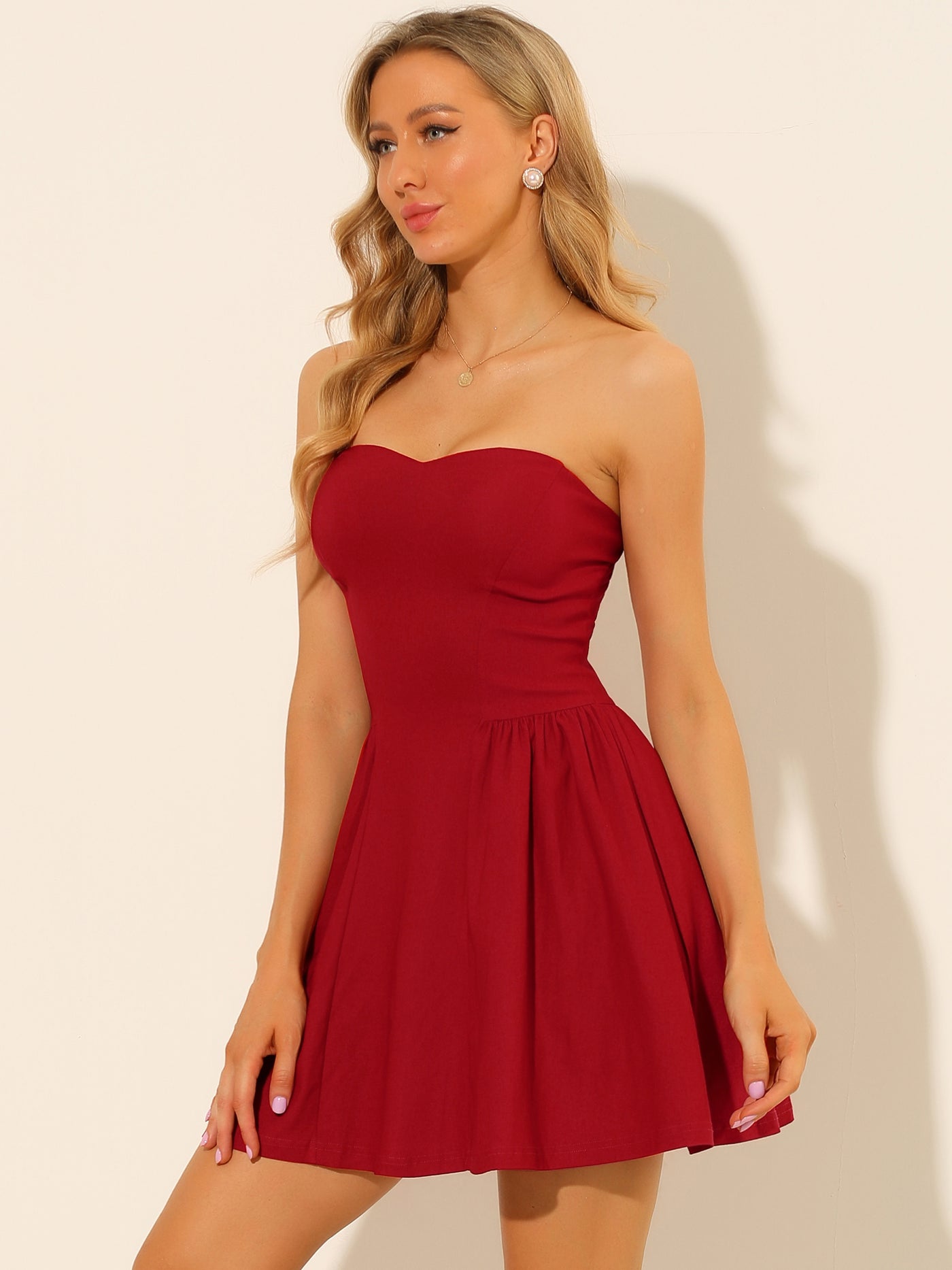 Allegra K Strapless Sweetheart Neck Fit And Flare Mini Tube Top Dress