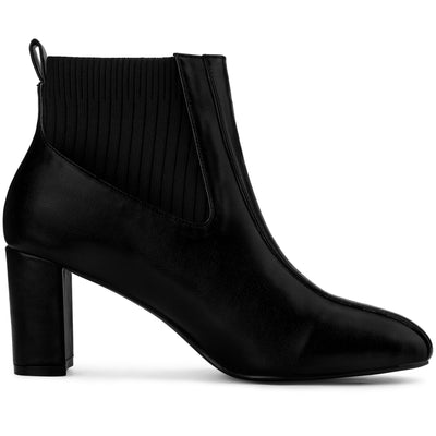 Elastic Band Square Toe Block Heel Slip-On Chelsea Boots