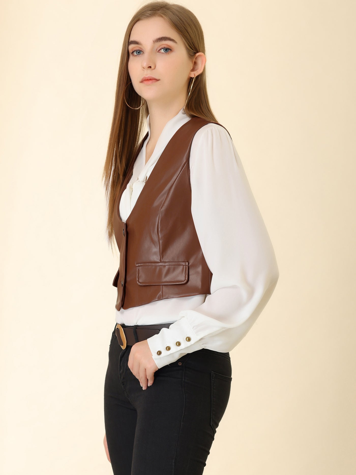 Allegra K Racerback Sleeveless Versatile PU Faux Leather Vest