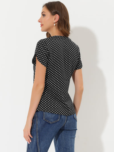 Polka Dots Print V Neck Short Sleeve Elegant Work Office Tops