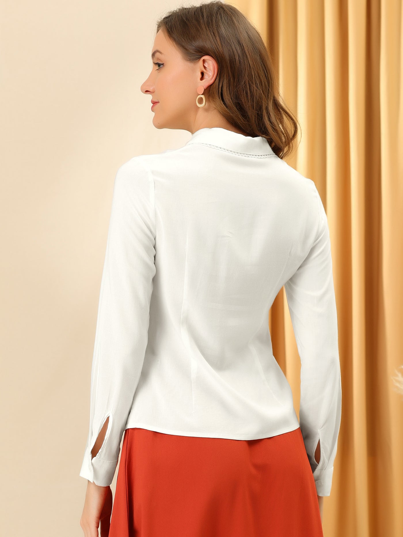 Allegra K Peter Pan Collar Top Elegant Button Blouse Work Shirt