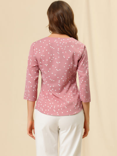 Polka Dots 3/4 Sleeve Button Front Vintage Office Blouse Top