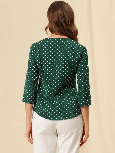 Polka Dots 3/4 Sleeve Button Front Vintage Office Blouse Top