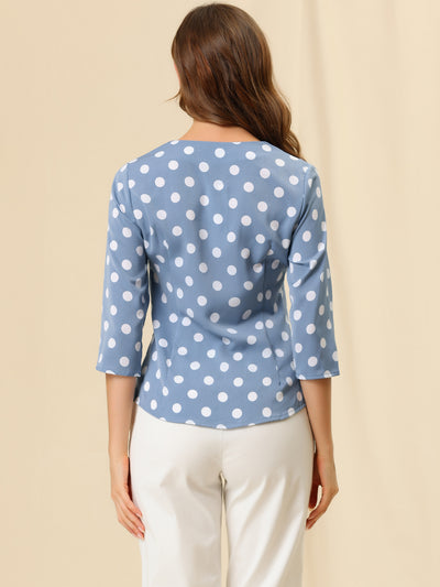 Polka Dots 3/4 Sleeve Button Front Vintage Office Blouse Top