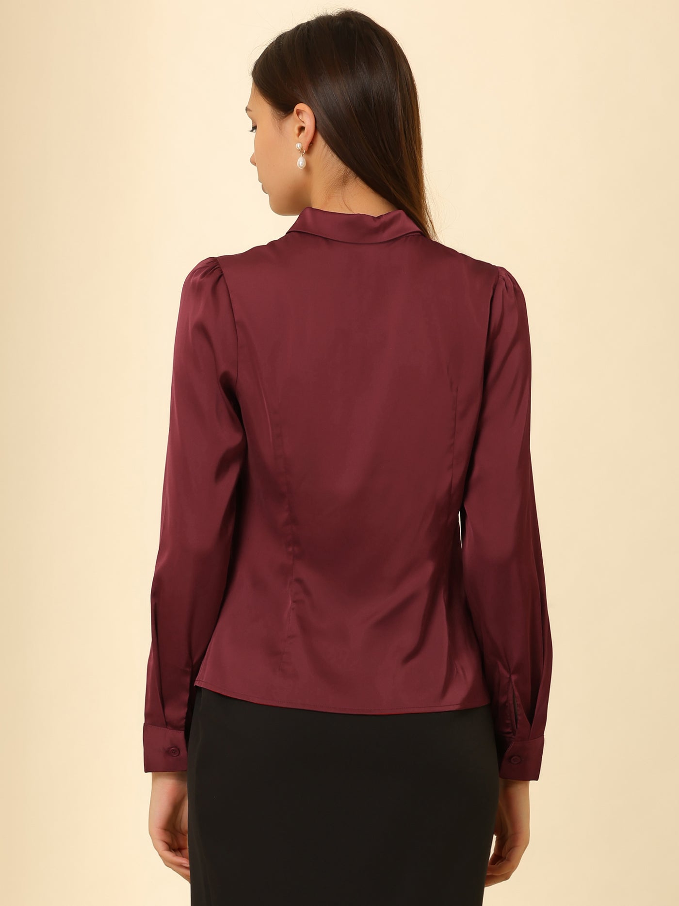 Allegra K Satin Classic Collared Professional Long Sleeve Button-up Shirt