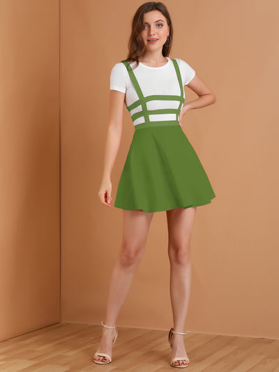 Pleated Overall A-Line Elastic Waist Kawaii Braces Suspender Skirt