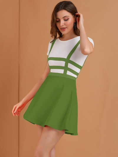 Pleated Overall A-Line Elastic Waist Kawaii Braces Suspender Skirt