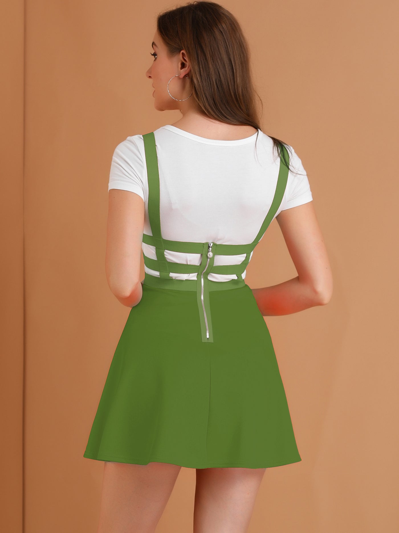 Allegra K Pleated Overall A-Line Elastic Waist Kawaii Braces Suspender Skirt