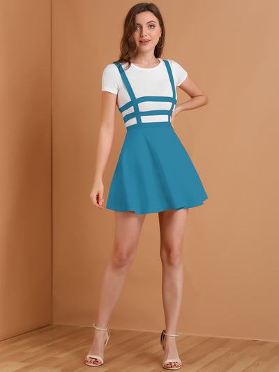 Pleated Overall A-Line Elastic Waist Kawaii Braces Suspender Skirt